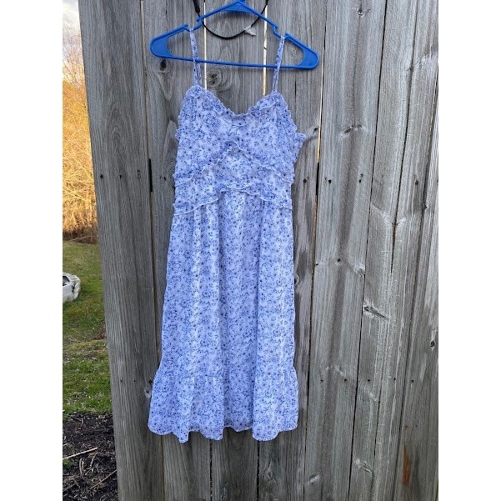 No Boundaries‎ Blue Floral Ruffle Midi Sundress White Sleeveless RN52469 S 3-5 - Picture 4 of 5